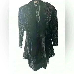 80s Black Lace, Bead, Brocade Dress and Jacket, Dollar Clothing Brand size 15